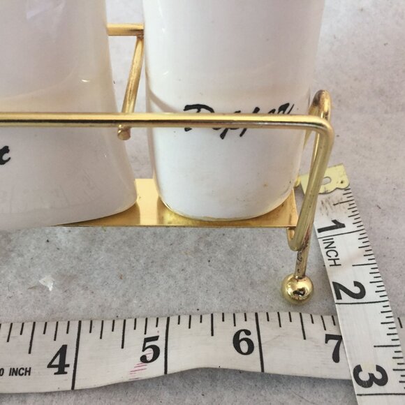 VTG MCM Ceramic Salt & Pepper Shakers With Gold Metal Stand Japan - Picture 6 of 13